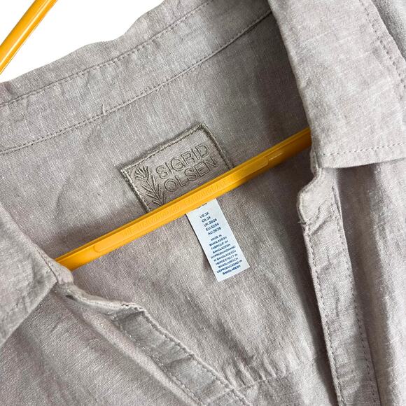 Sigrid Olsen Linen Blend Button Down Shirt 3X Neutral Beige Lightweight Top - Picture 3 of 7
